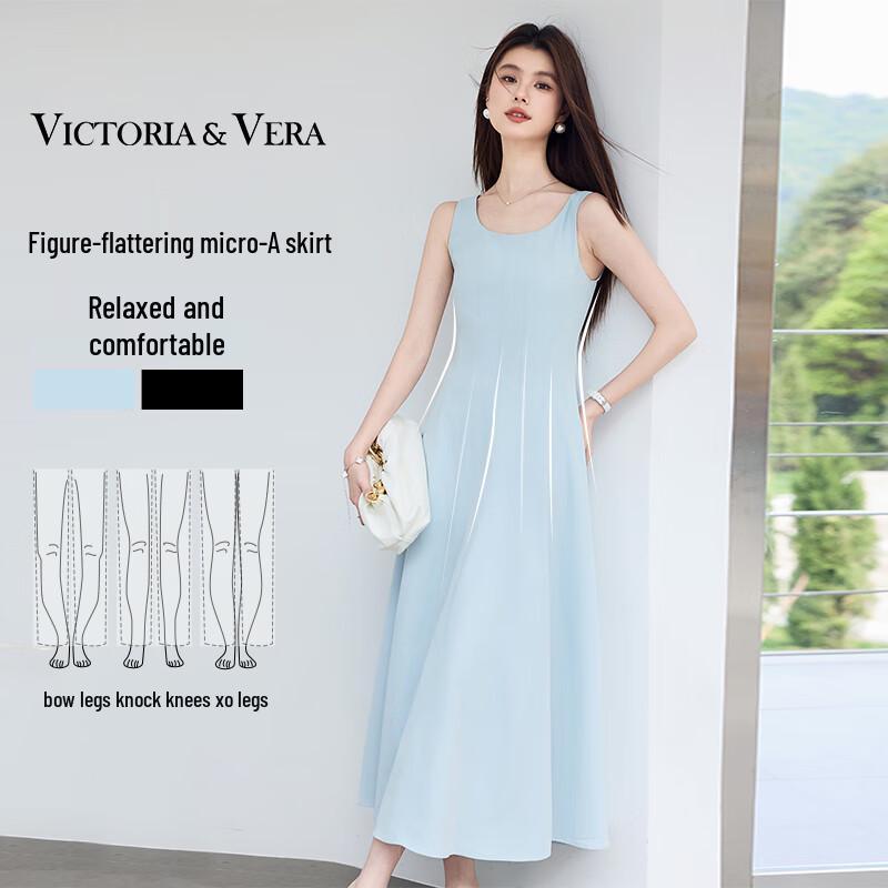

VICTORIA&VERA Women s Square Neck Sleeveless A-Line Hepburn Midi Dress M
