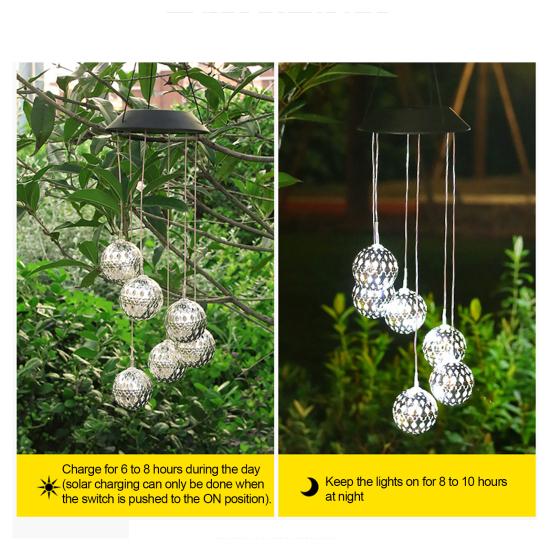 Solar Wind Chime Garden Metal Orb Wind Chime with Color-Changing Solar Lights