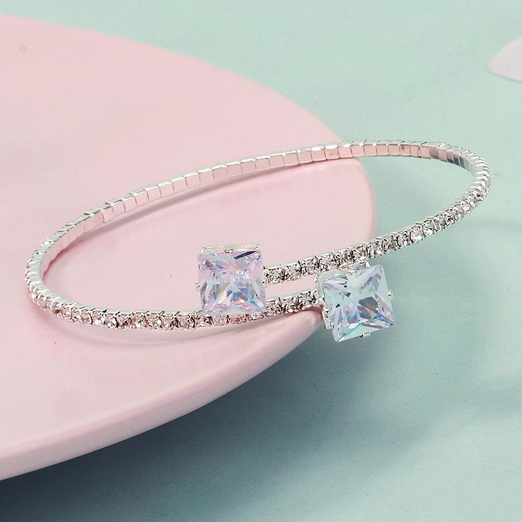 Minimalist Personalized Open Elastic Bangle High End Zircon Diamond Bracelet Daily Versatile Fashion Jewelry For Women