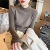 Semi High Neck Sweater Women Knit Base Layer Slim Fit Long Sleeve Versatile Top