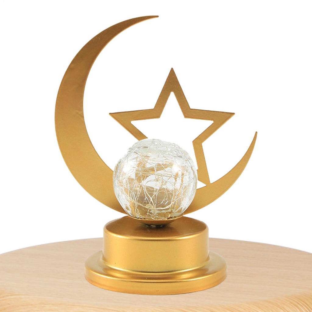 Eid Night Light LED Muslim Ramadan Festival Lantern Moon Castle Iron Decoration Table Lamp Night Light Art Golden Eid Crafts