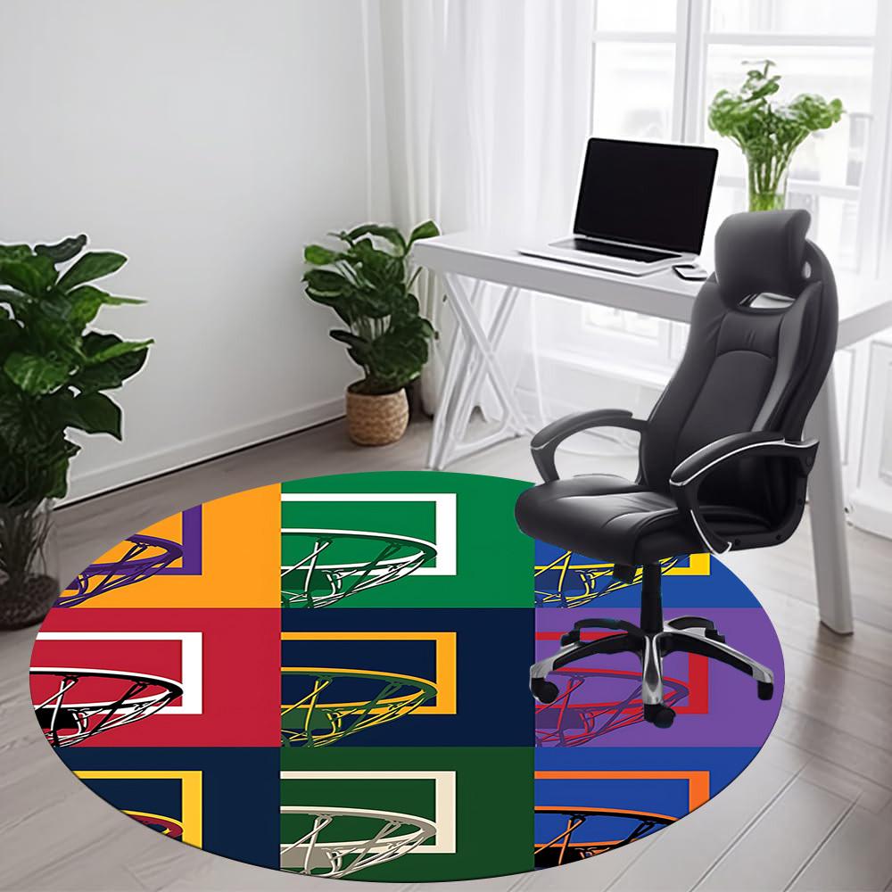 1PC Basketball Hoops Office Round Area Rug, Mat Suitable For Office, Under Office Chairs Bedroom Living Room Home Decor, Room Deco