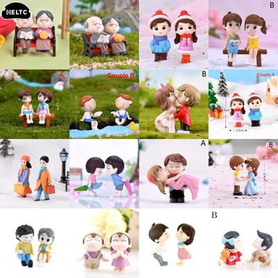 2pcs/set Mini Stool Lovers Couple Animals House Tree Fairy Garden Miniatures DIY Micro Landscape Decor Terrarium Action Figures