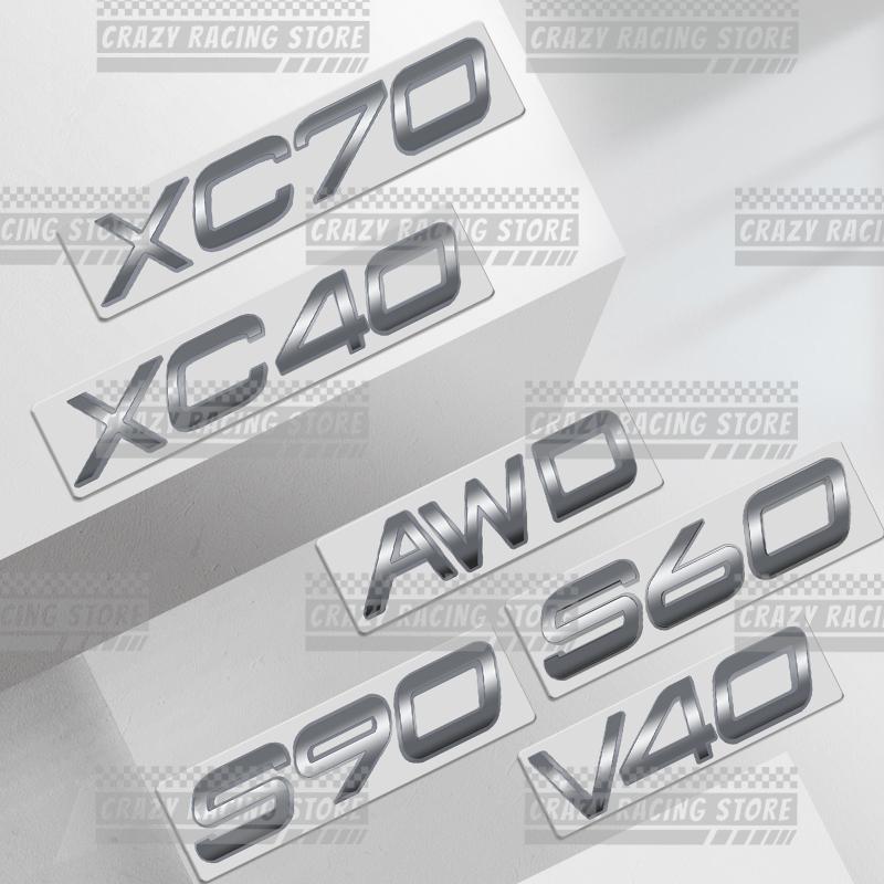 Car Badges For Volvo XC40 XC60 XC90 XC70 S60 V60 V70 S90 V40 AWD D3 D4 D5 D6 D7 D8 Bright Silver Rear Trunk Emblem Metal Sticker