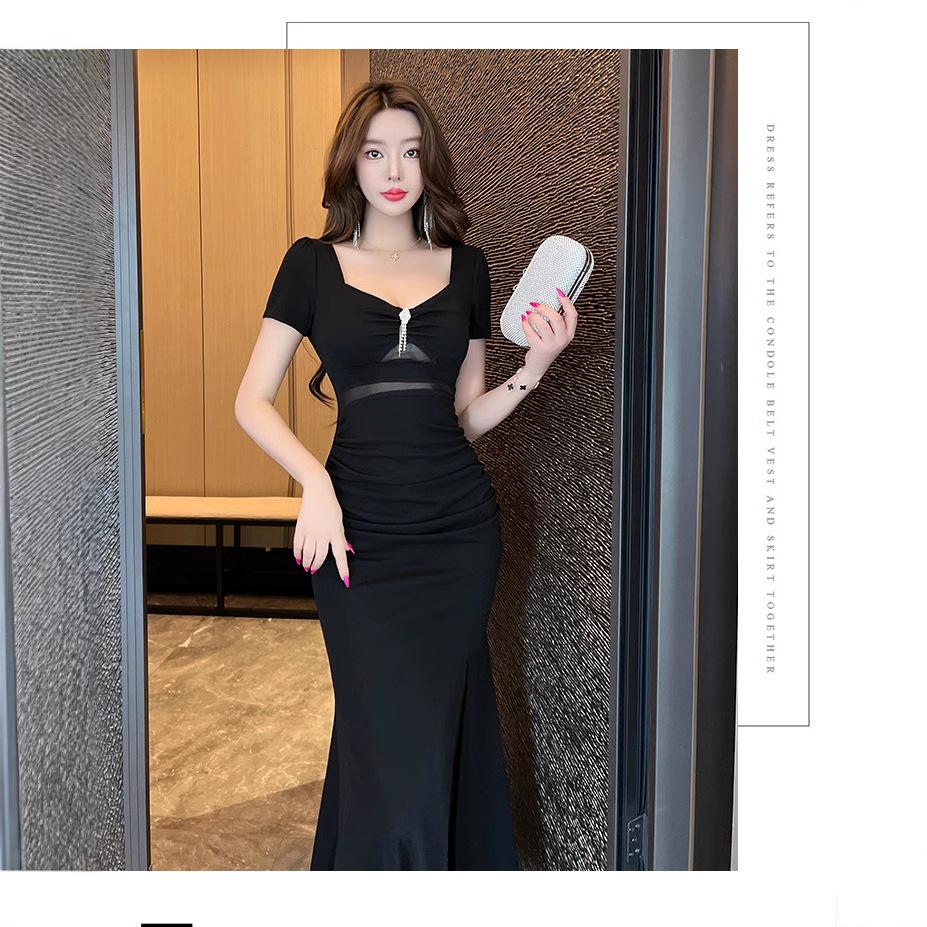 Celebrity evening dress split-ended long dress low-cut sexy dress advanced sense slim and thin