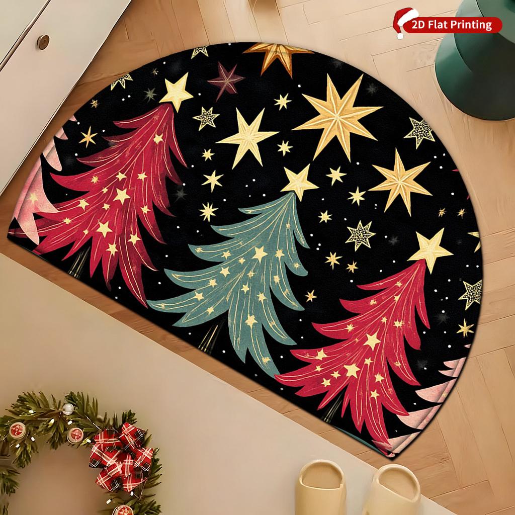 1Pcs Star & Xmas Tree Semi Circle Welcome Doormat Non-Slip for Outdoor Patio Porch Kitchen Bathroom Entryway Floor Mat