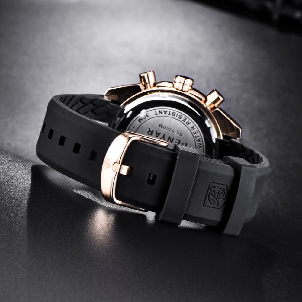BENYAR BY-5140 Men's Quartz Watch Alloy Case Silicone Strap Fashion Casual 3Bar Waterproof Sports Watch Clock Relogio Masculino