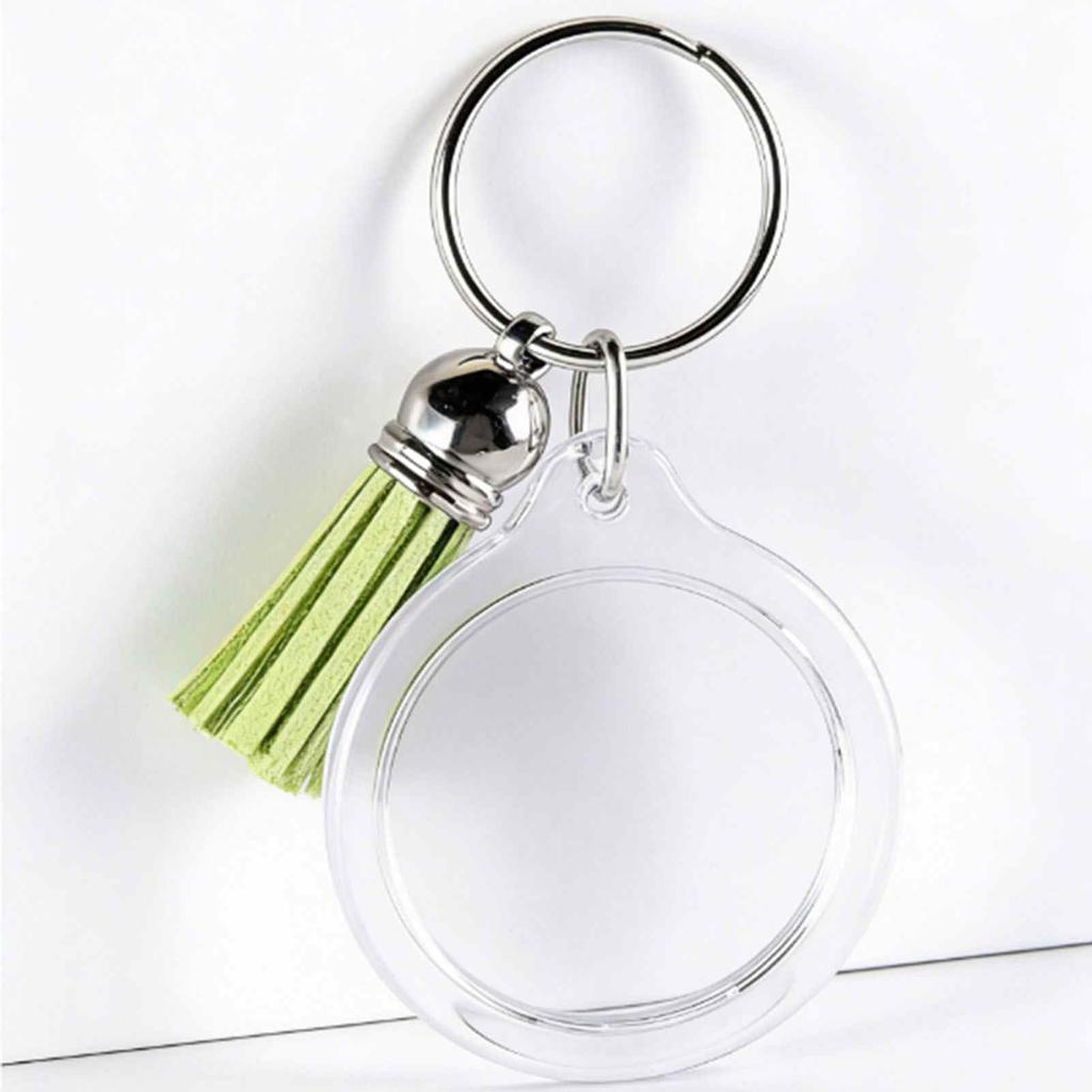 Lot de 50 Porte-clés Cadre Photo Acrylique avec Pompons Fermeture par Pression Insertion Photo Transparent Vide Porte-clés Rond 50 Pièces