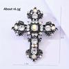 Luxury Gothic Rhinestone Cross Brooch for Women Fashion Statement Crystal Corsage Trendy Clothing Pin Jewelry