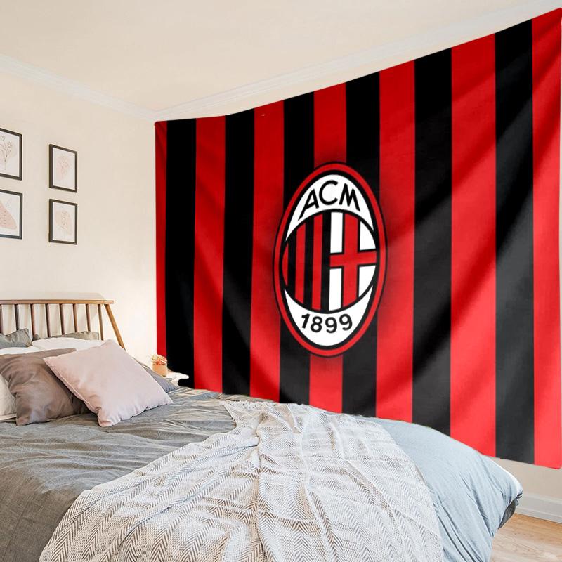 1 Stück AC Mailand Wappen Feier Wandteppich zum Aufhängen für Schlafzimmer, Wohnzimmer, Spielzimmer, Dekorations-Kunstzimmer Wandteppich Feiertags- und Geburtstagsgeschenke 100cmx150cm black