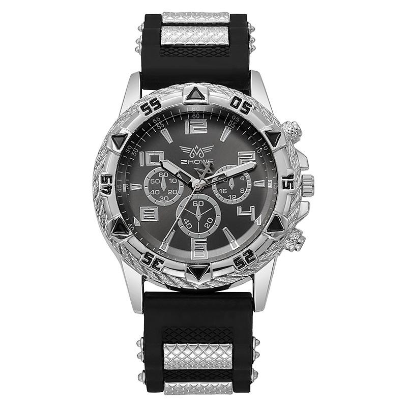 Big Fake Three-eye Dial Atmospheric Fashion Cool Business Men's Casual Quartz Silicone Watch