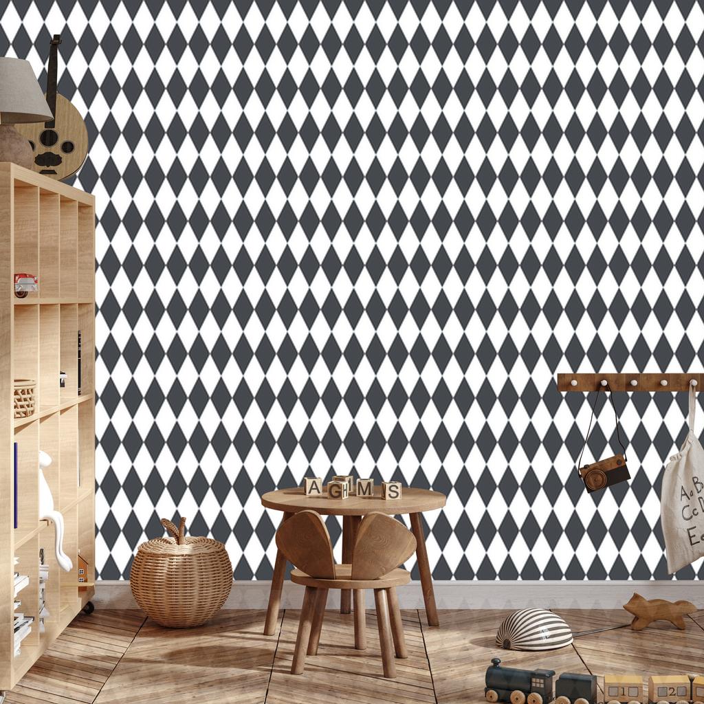 Harlequin Diamonds Wallpaper Gray, Light Gray and White 50x1000