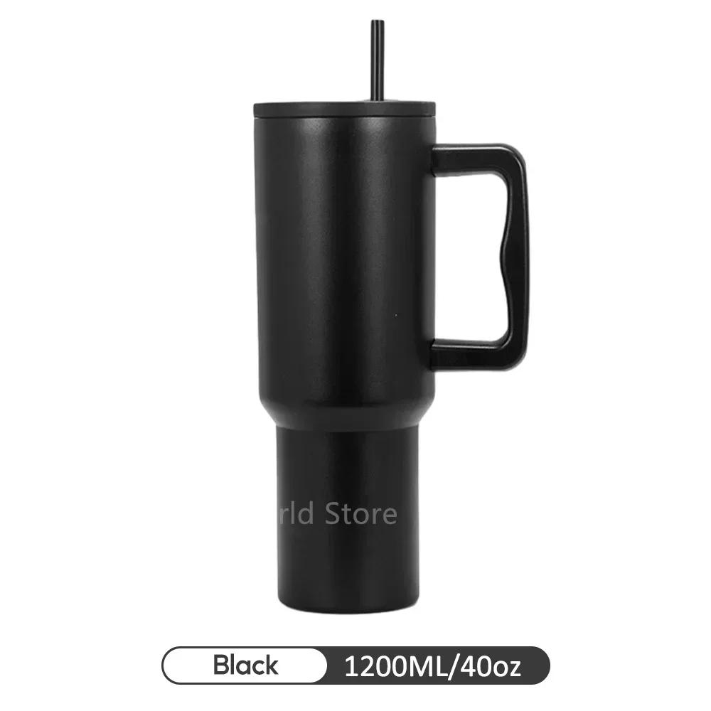 

40oz Stainless Steel Vacuum Thermos Tumbler - Leak-Proof Mug with Handle Lid & Straw Keep Cold/Hot for Travel Car Coffee Drinks 1200