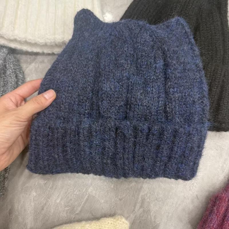 Cute Age-reducing Pointed Cat Ears Wool Hat for Women, Warm In Autumn and Winter, Large Elastic and Thin, Niche Knitted Hat, Cold Hat