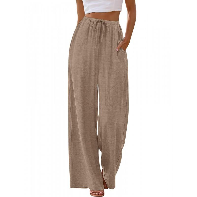 2026 Womens Wide Leg Pants With Drawstring Waist Pockets Loose Fit Comfortable Casual Trousers