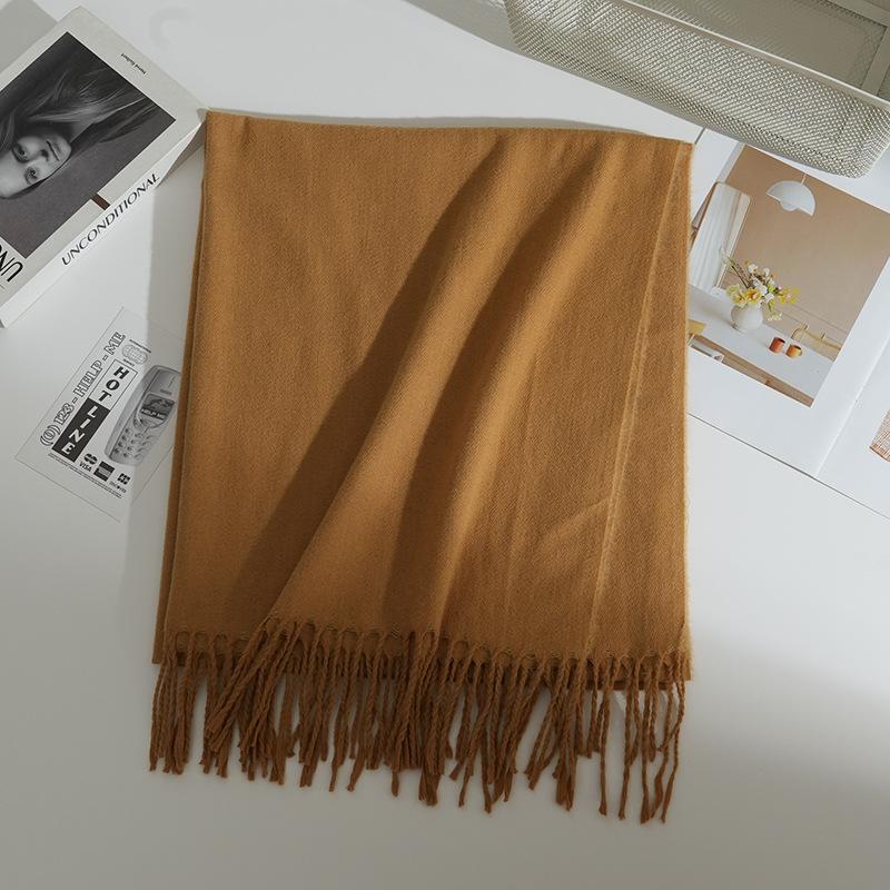 Autumn and Winter New Imitation Cashmere Scarf Female Korean Version Versatile Solid Color Shawl Dual-purpose Thickened Warm Couple Fringed Scarf
