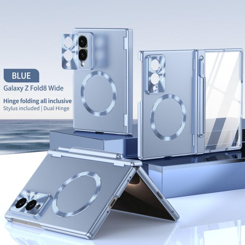 Premium Electroplated Magnetic Charging Case Galaxy Z Fold8 Ultra Dual Hinge Shockproof PC Cover In Gold Blue