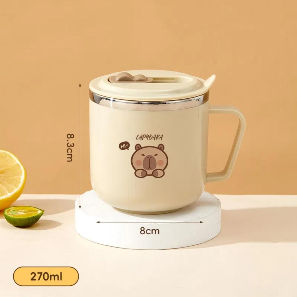 WORTHBUY 270ML Mini Cute Children Water Cup Tumbler With Handle&Straw 316 Stainless Steel Double-layer Insulated Milk Coffee Cup