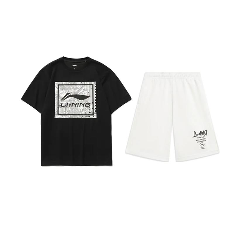 

Футболка с принтом логотипа Li Ning, модная, трендовая, с круглым вырезом, пуловер, с коротким рукавом, повседневный спортивный костюм, унисекс, топы AHSUA15-2+AKST593-7 S