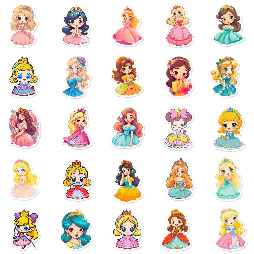 50 Cute Princess Children Stickers Car Mobile Phone Schoolbag Pencil Case Decorative Stickers Waterproof Stationery Creative Stickers
