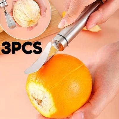 3pcs Orange Peelers Stainless Steel Fruit Skin Removers Quick Peeler with Handle Reusable Fruit Tool for Orange Lemon Grapefruit