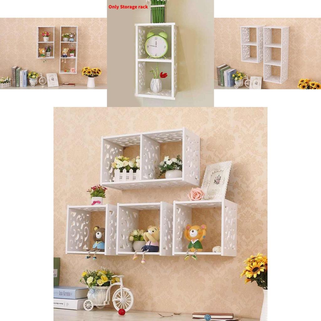 Contemporary Wooden Wall Shelf With Modular Grid Design For Bedroom Storage And Decor