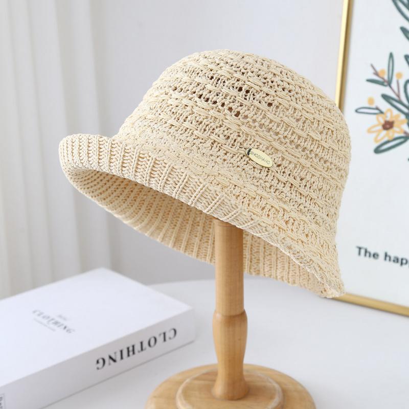 New Women Hollow Knitted Bucket Hat Summer Lightweight Breathable Versatile Visor Cap