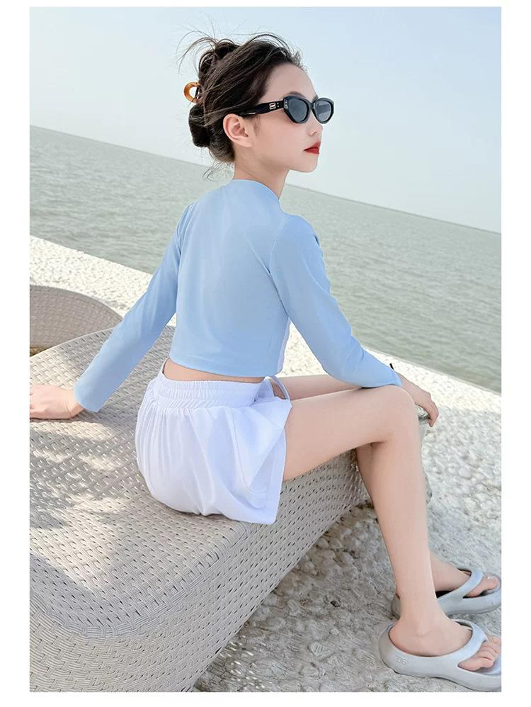 Children's Swimsuits Girls' Mid To Large Sized Split Shorts Sports and Casual Minimalist Style Little Girls' Vacation Hot Spring Swimsuits