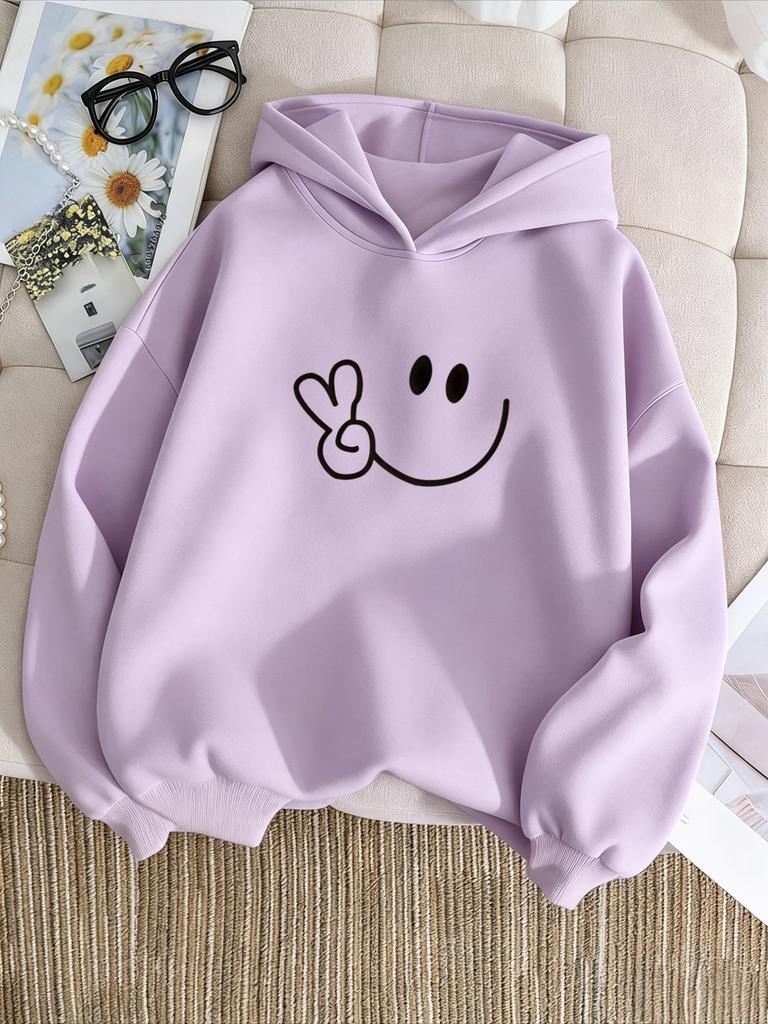 Children's Casual Hooded Sweatshirt - Fun and Cute Smiling Face and Logo Pattern Printed Boys'and Girls'street Turtleneck Hoodie