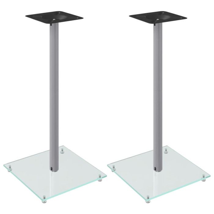 Supports de haut parleurs 2 pcs argenté verre trempé 1 pilier