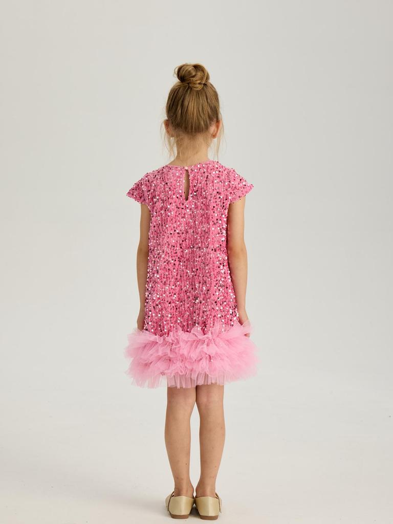 Girls' Sequin Princess Dress: 2025 Christmas Short-Sleeve Party Gown