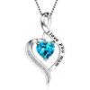 Twisted Open Heart Engraved Letter Heart Cut Blue Zircon Pendant Mom Gift Clavicle Necklace