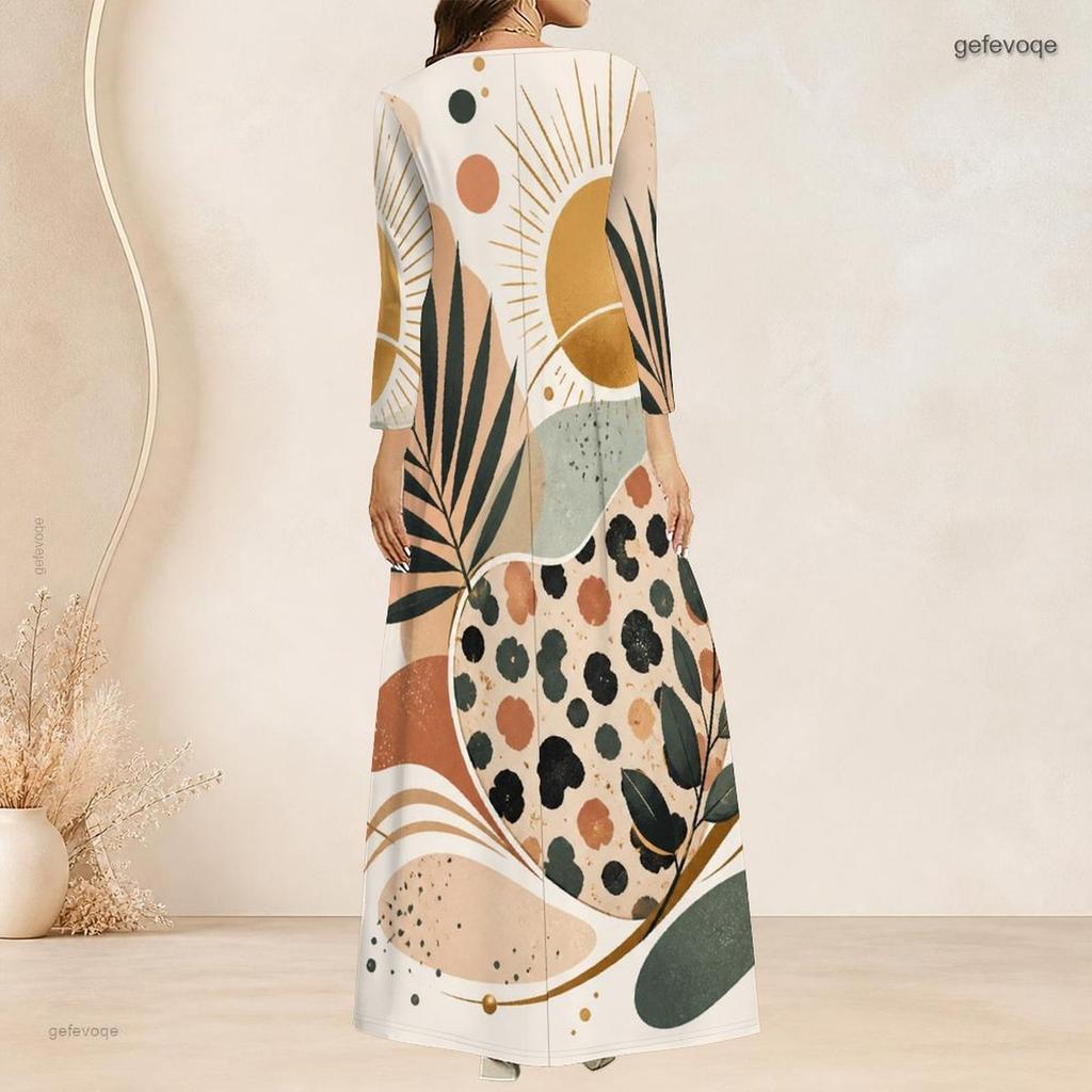 Plus Size Women V Neck 3 4 Sleeve Maxi Dress Soft Chic Casual Holiday Street Gown