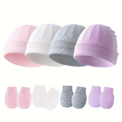 4er-Set Niedliche Babyfäustlinge Neugeboren, Kratzfeste Baby-Jungen-Fäustlinge, Baby-Mädchen-Hut-Handschuhe für Kleinkinder, Säuglinge, Neugeborene