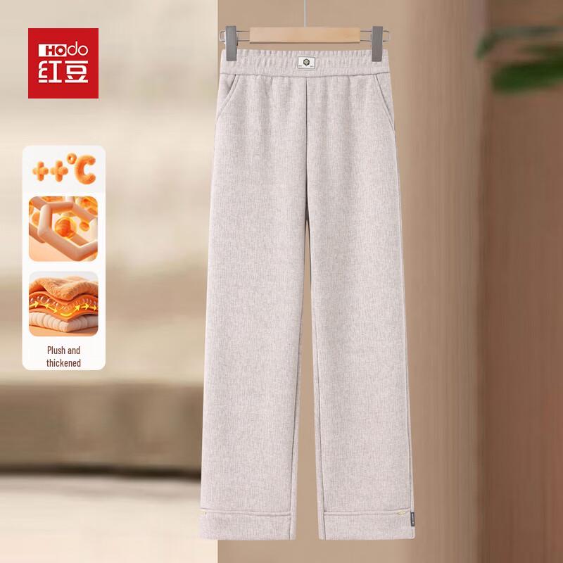Hodo Women's Fleece-Lined Woolen Straight-Leg Trousers for Mature Women