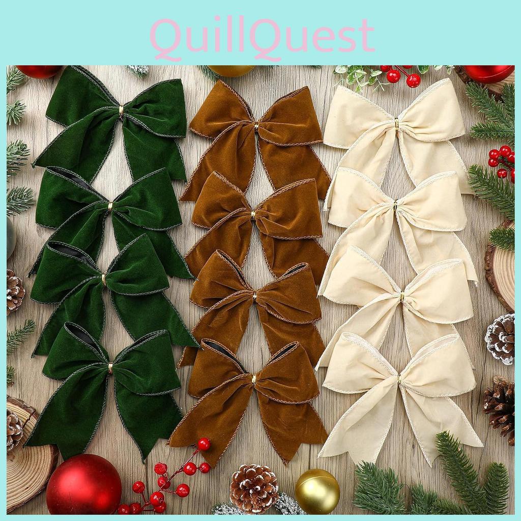 Christmas Diy Fabric Bow Ornaments For Tree And Wreath Decoration Modern Style Pack Of 12
