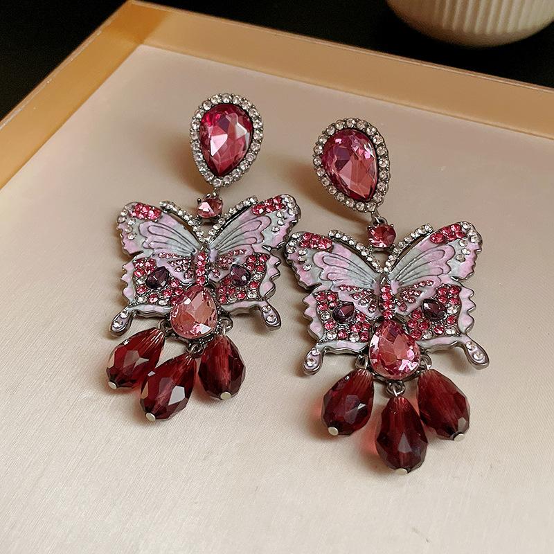 

European and American exaggerated silver needle diamond long fan earrings niche retro court style stud earrings high-end earrings