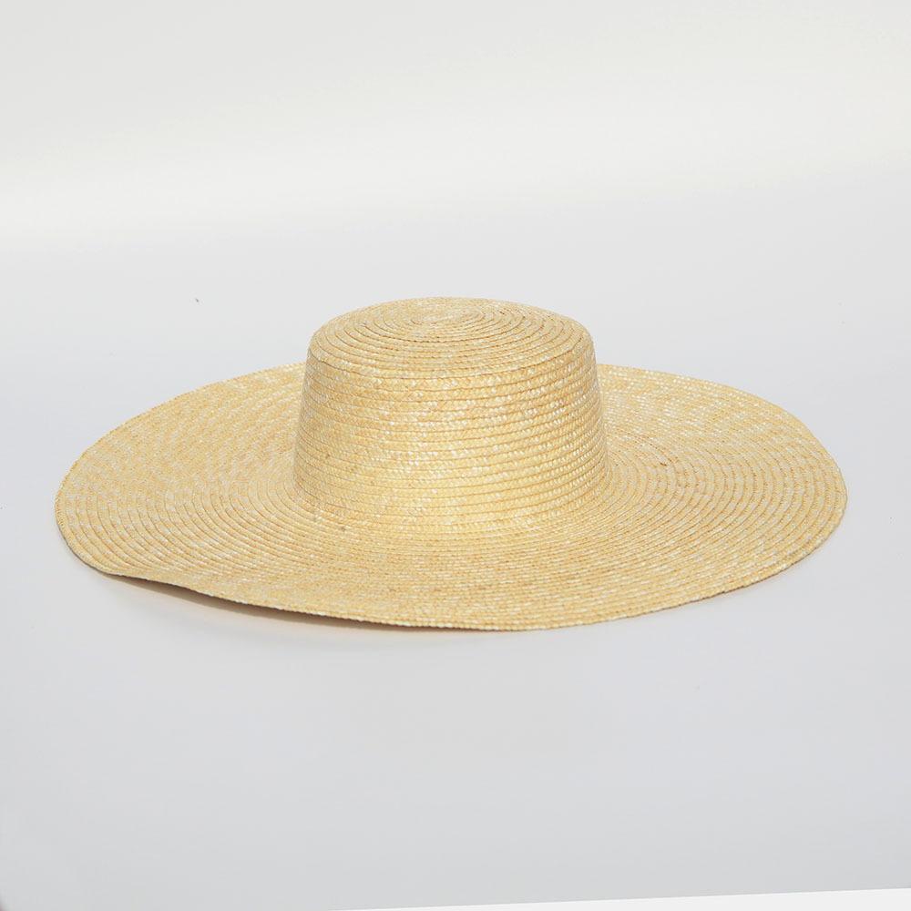 European American Spring Summer Wide Brim Straw Hat for Women, 15cm Large Brim Flat Top Sun Cap, Fine Straw