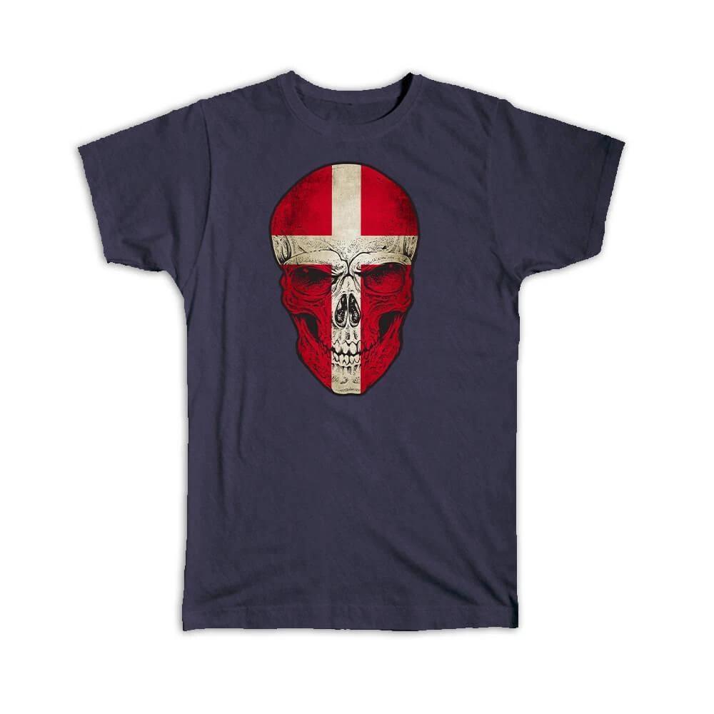 Gift T-Shirt : Denmark Flag Skull Danish National Colors L