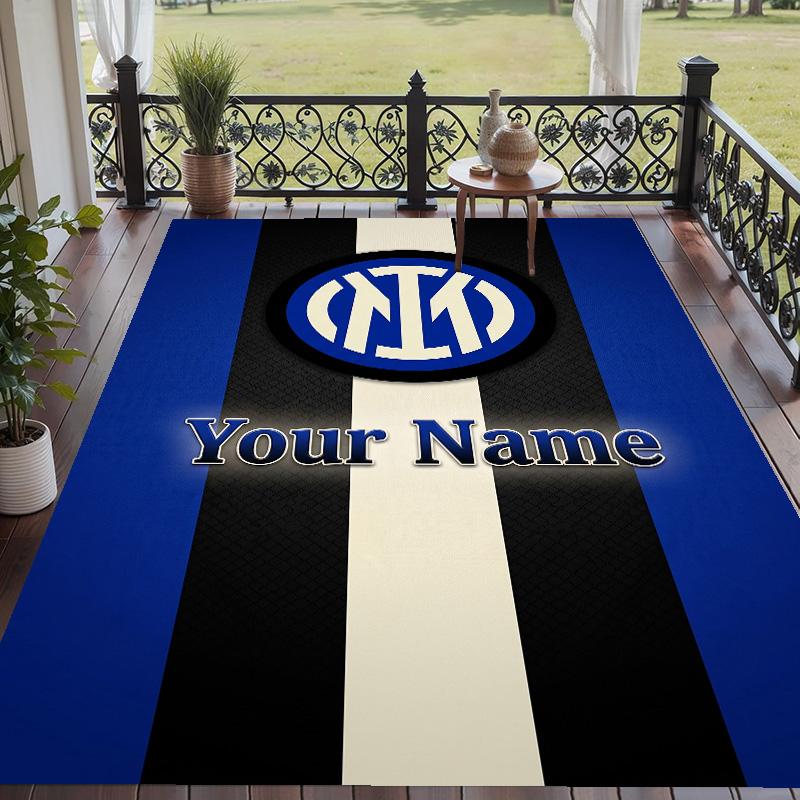 Custom Text Printed Rug Inter Milan Non Slip Floor Carpet For Home Room Decor