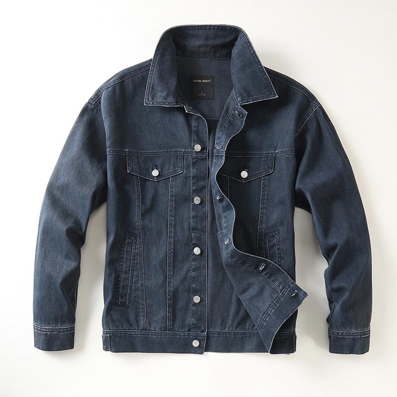Men's Retro American Denim Jacket: Spring High Street Loose Workwear, Pure Cotton Lapel Top