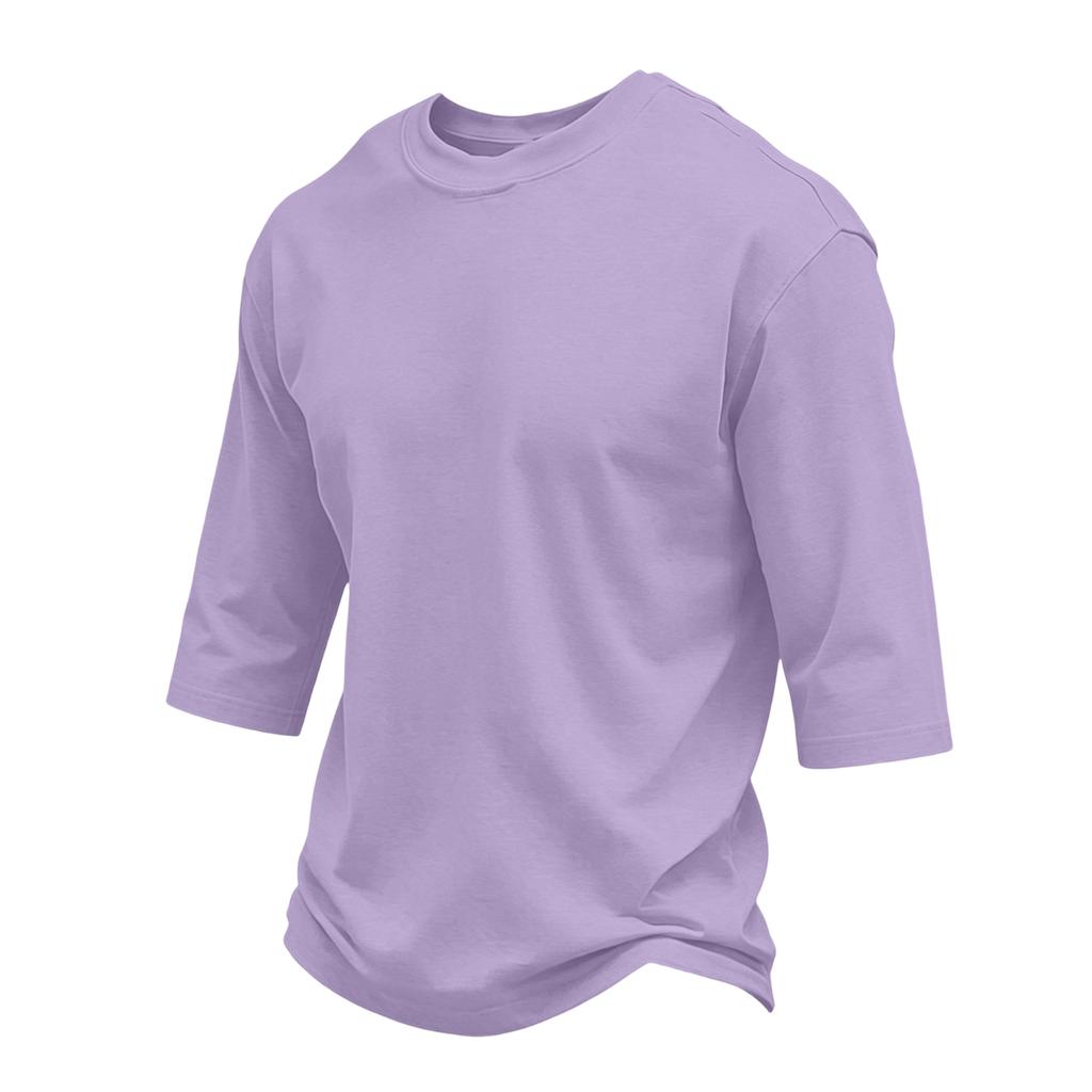 Men Casual Regular Fit Crewneck Three Quarter Sleeve T Shirt Soft Cotton Blend Plain Lightweight Top for Daily Wear