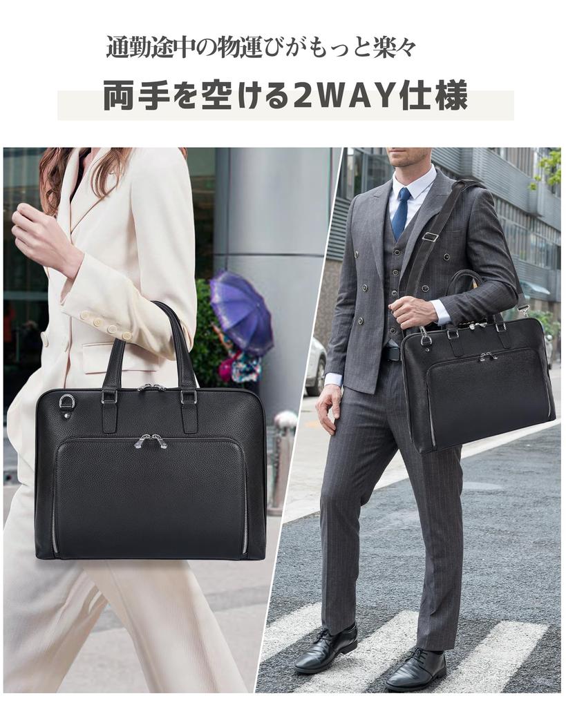 Miyabi Business Bag Genuine Leather Slim Briefcase Thin Free Standing Double Chuck Round Zipper Document Bag A4 Commuting Bag Black [Masa Kawa]
