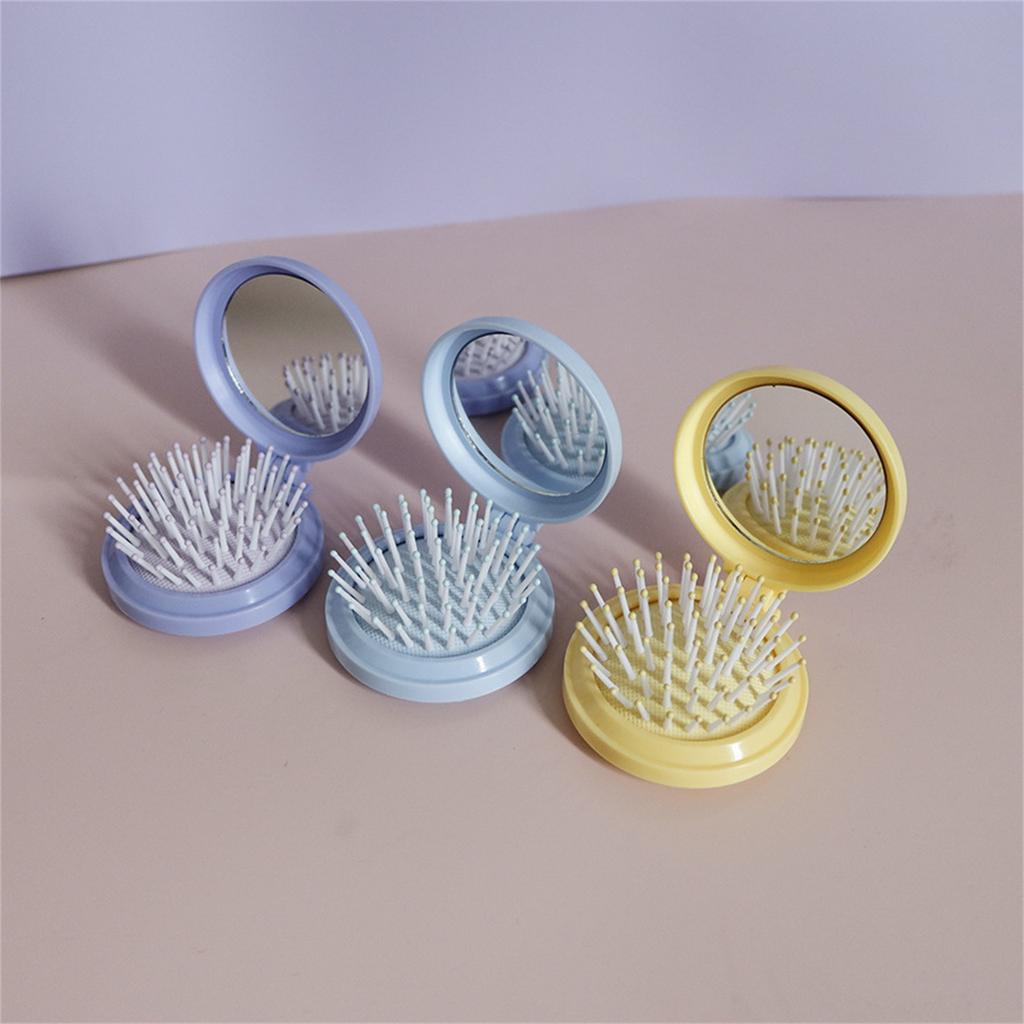Folding Portable Small Comb With Makeup Mirror DIY Cushion Head Massage Comb Mirror