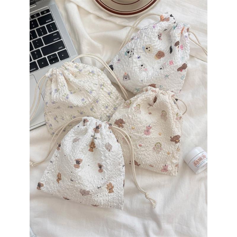 Cute Bear Cartoon Drawstring Pocket Women Drawstring Bags Cosmetic Bag Makeup Bag Large Capacity Coin Purse Coin Pouch