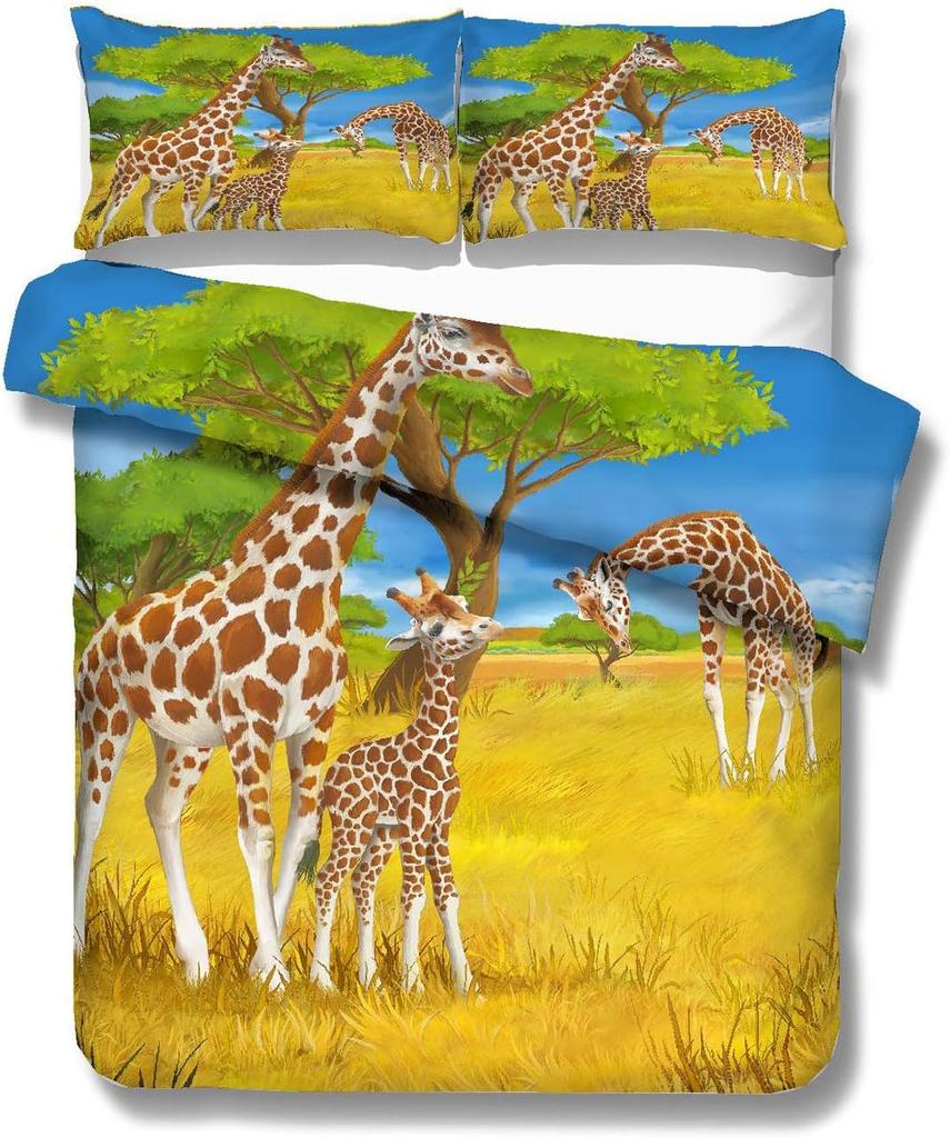 Giraffe Couples Lovers Dating Duvet Cover Sets - Giraffes Balloon At Sunset Bedding Set with Zipper Closure for Kids and Adults