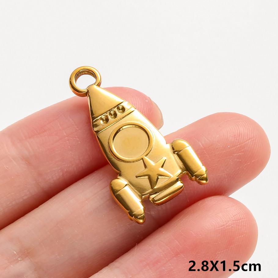 6Pcslot Real Gold Plated Space Alien Pendants Astronaut Sun Moon Star Charm Stainless Steel Charms For Jewelry Making Supplies