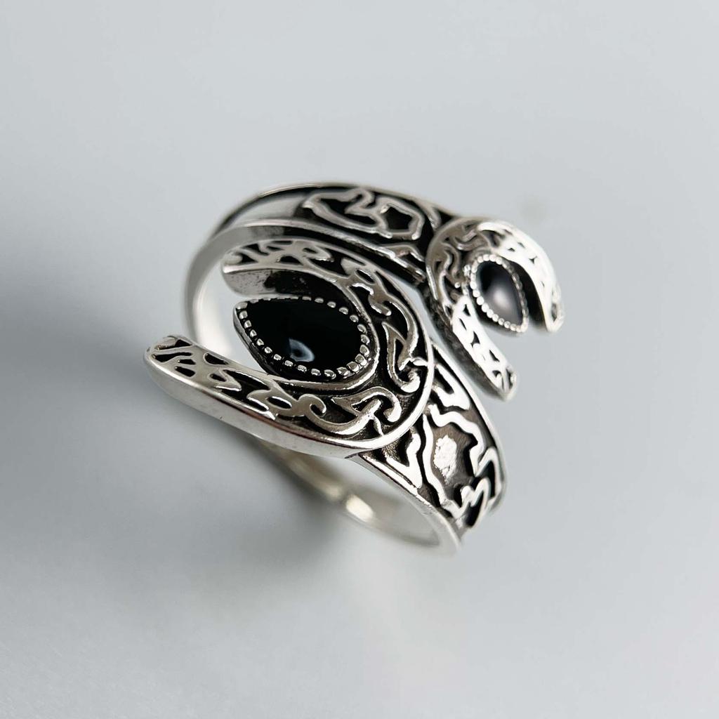 925 Sterling Zilveren Ringen voor Vrouwen Koppel Minimalistisch Handgemaakt Retro Zwarte Steen Ring Fijne Sieraden Cadeau Voorkom Allergie