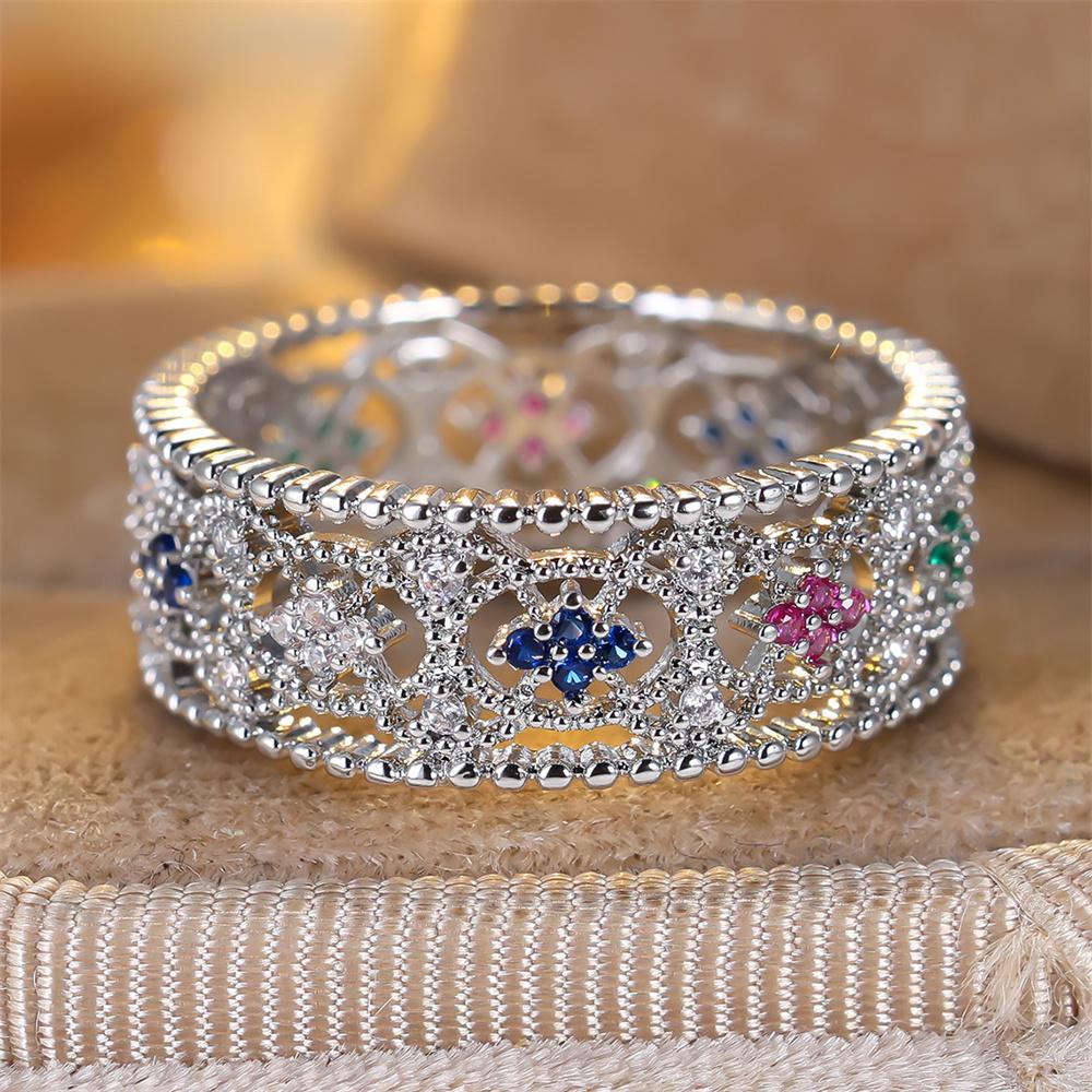Multicolor Zircon Hollow Oval Rings For Women Vintage CopperColor Engagement Ring Wedding Jewelry Bridal Valentine's Day Gifts