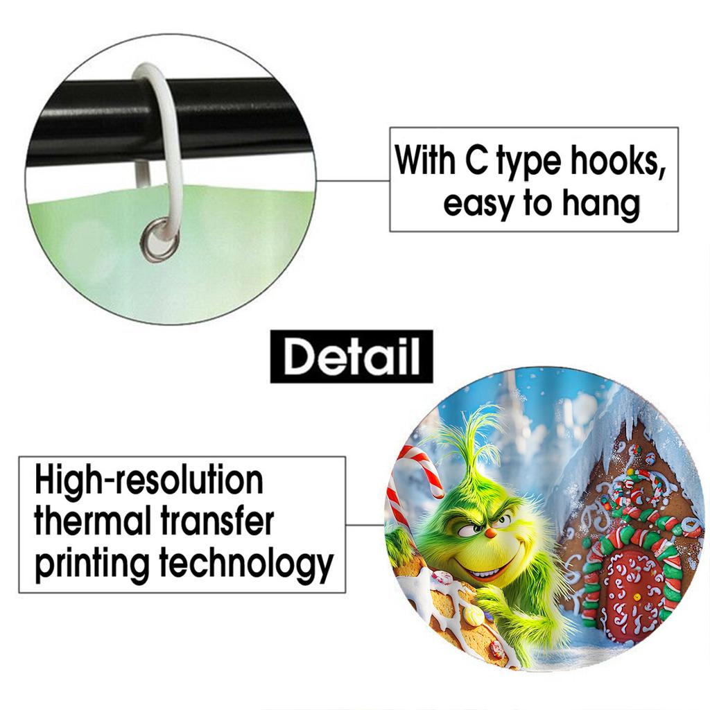 The Grinch Christmas Bathroom Set With Shower Curtain, Toilet Lid Cover & Mats | Snowy Christmas Scene | Festive Holiday Decor